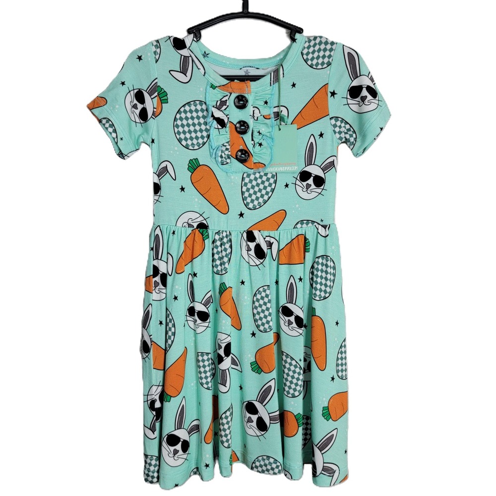 Gigi and Max Bamboo 24M Easter Bunny Carrot Dress Mint Green Short Sleeve‎ NWT
